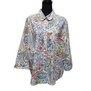 Alfred Dunner Floral Semi Sheer Cut Out Snap Up Shirt Size 18